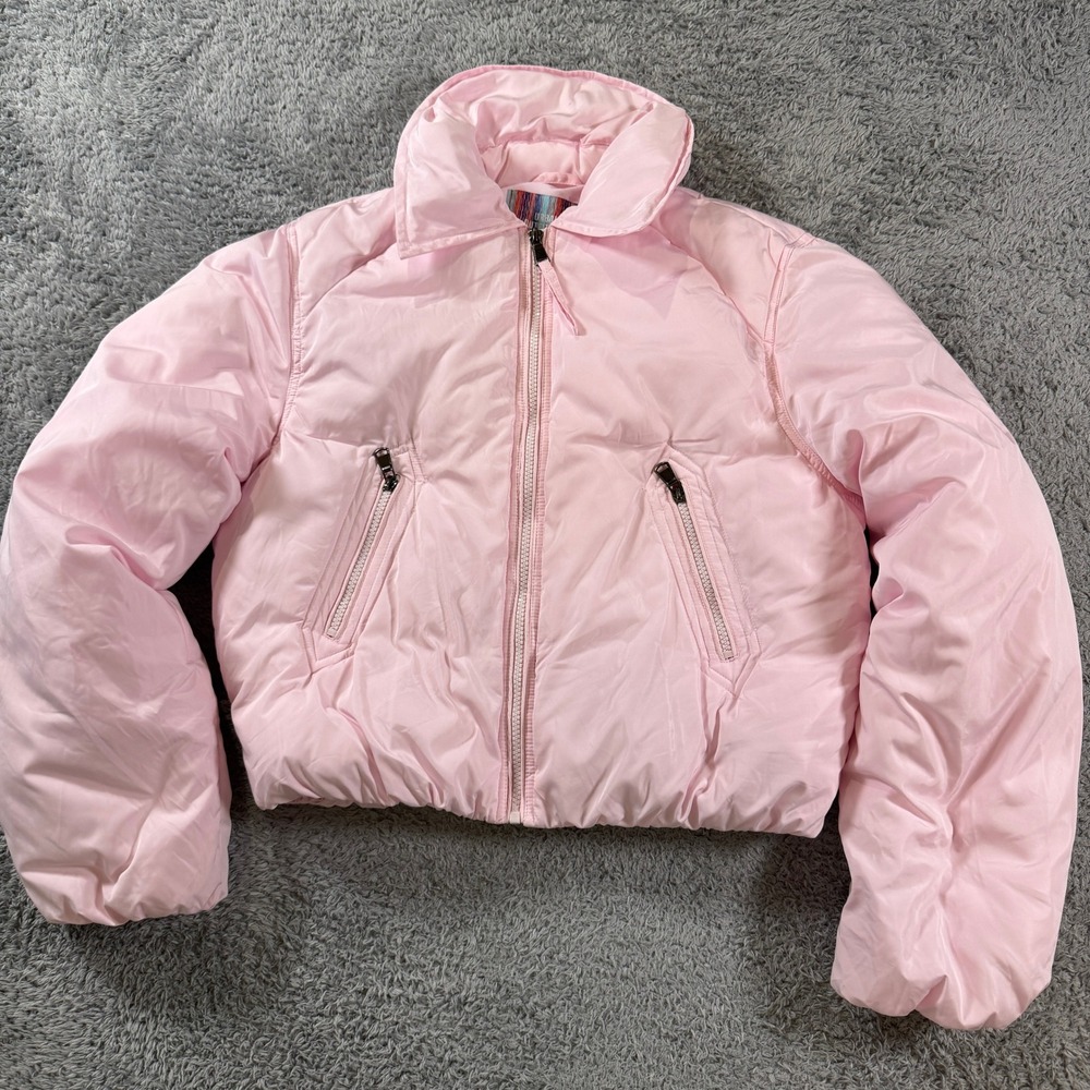 Urban Outfitters Puffer Jacket Womens Small Pink Cropped Full Zip Pockets Coat